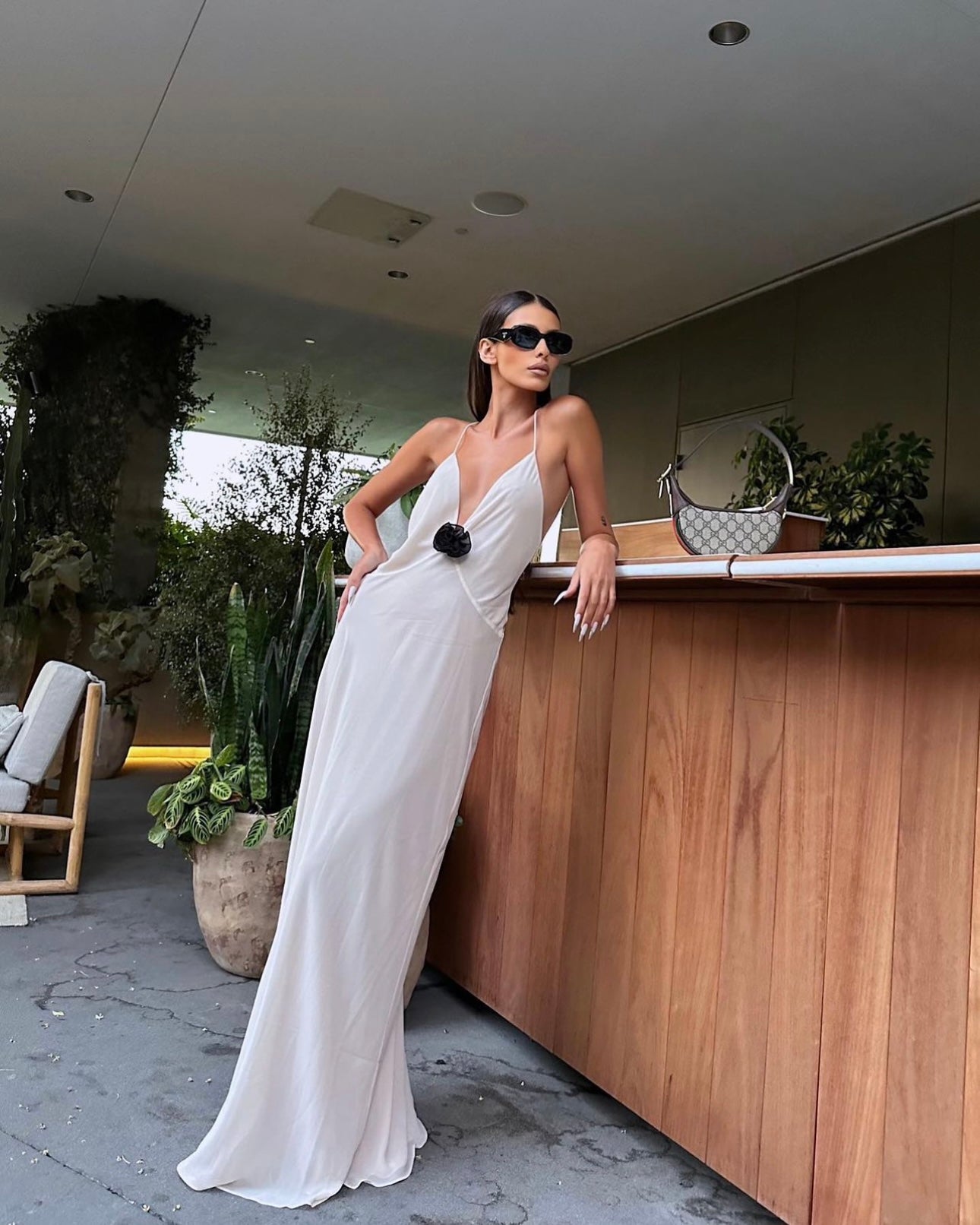 chinese dress ladies Helsa Sheer Deep V Long Slip Dress – Robe Collective